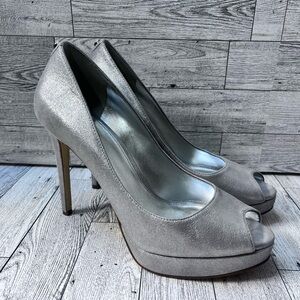 Michael Kors Metallic Silver Peep-Toe Heels